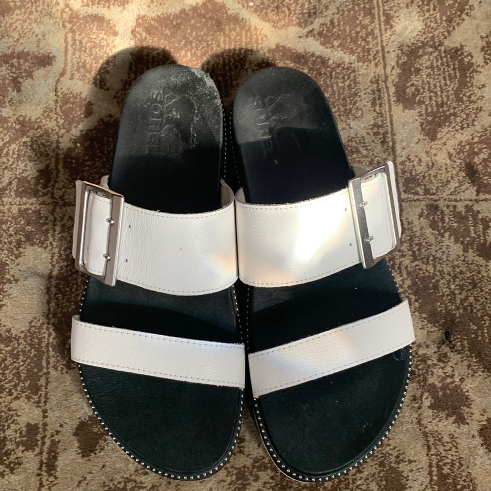 Sorel Roaming Buckle Slide White Leather Sandal Sz 7.5